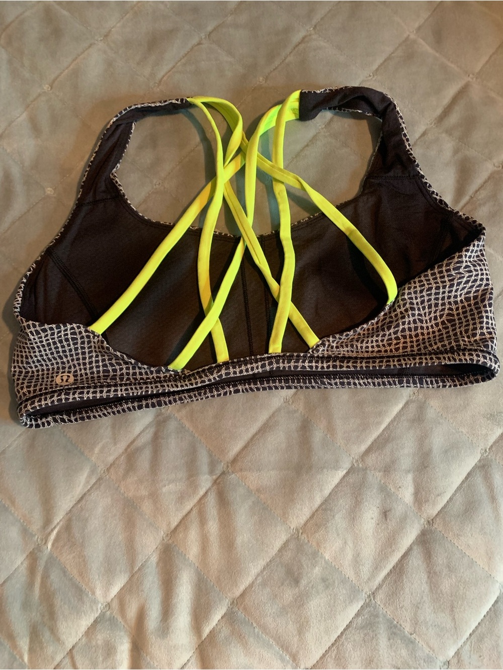 Lululemon Patterned Sports Bra with Neon Yellow Straps